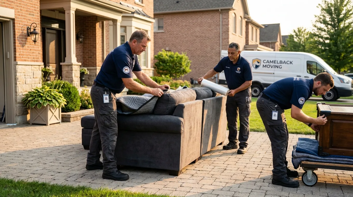 Large estate moving crew wrapping furniture in Muldrow, OK