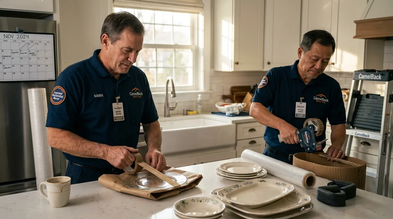 Professional crew packing kitchen dishware in Muldrow, OK
